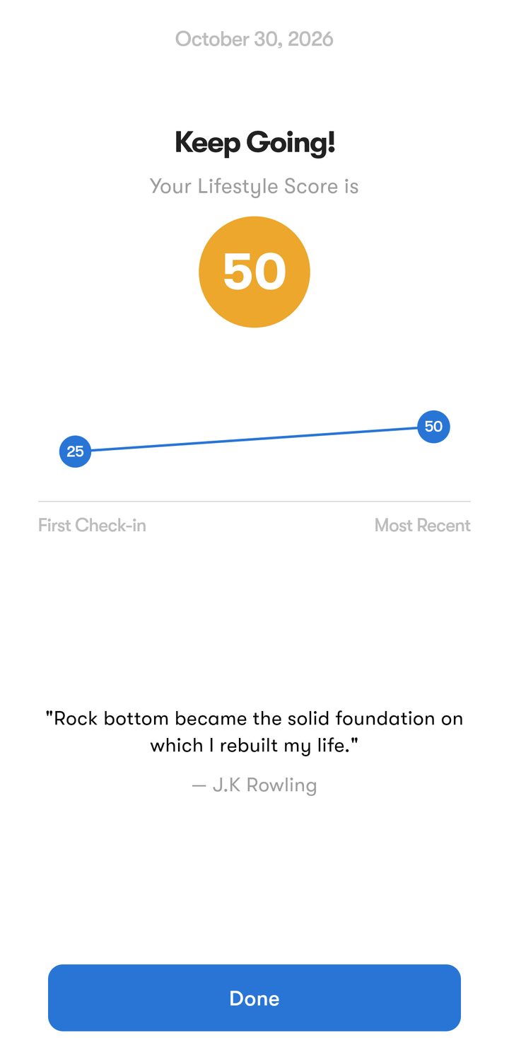 Fortify after we logged a setback, with a lifestyle score and a quote